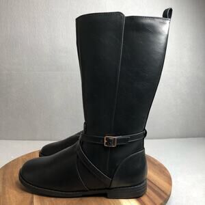 Childrens Place NWT Girl Buckle Tall Boots Black Size 4 Side Zipper Faux Leather
